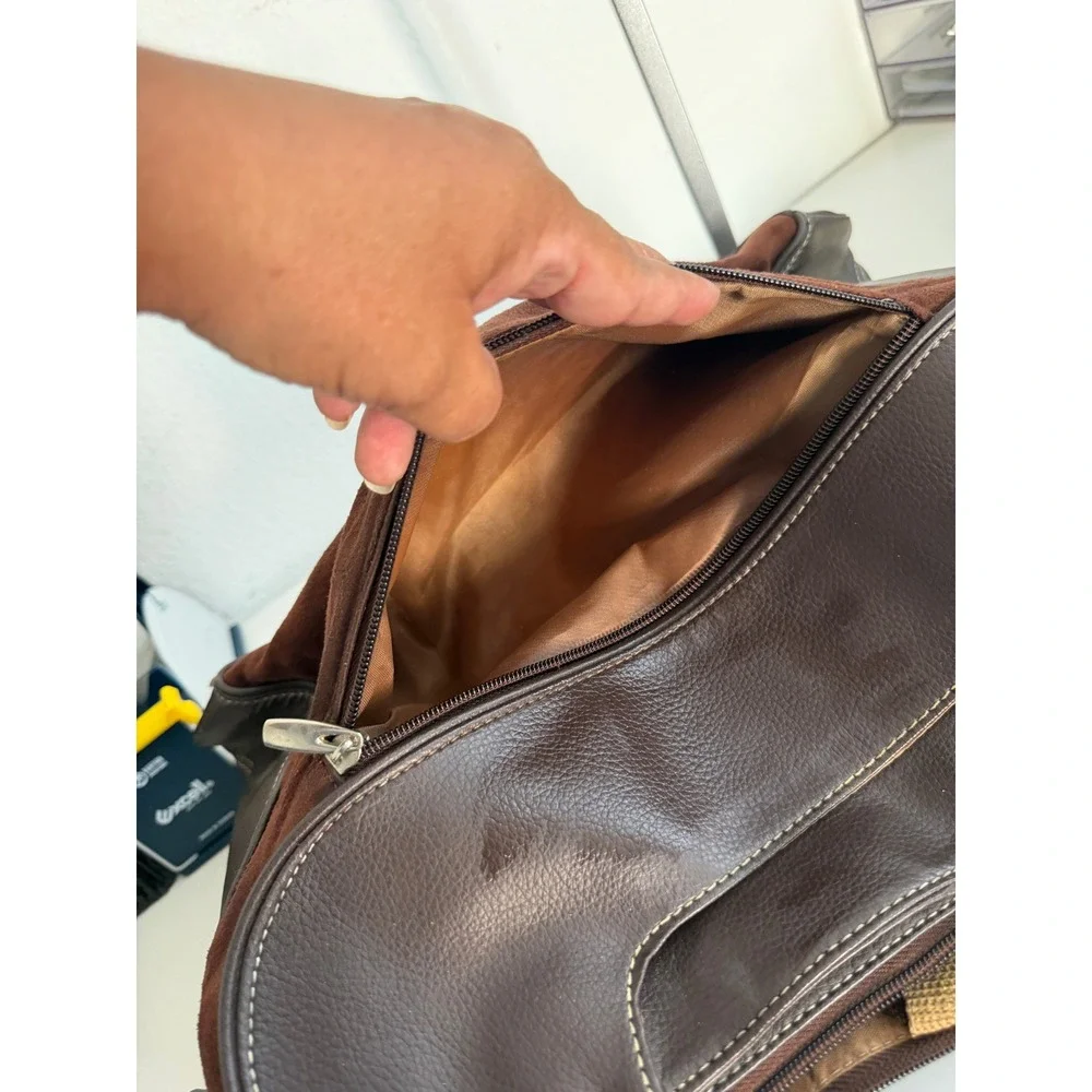 Brown Faux Suede Leather Laptop Tote Bag Professional Work Shoulder Bag 15in